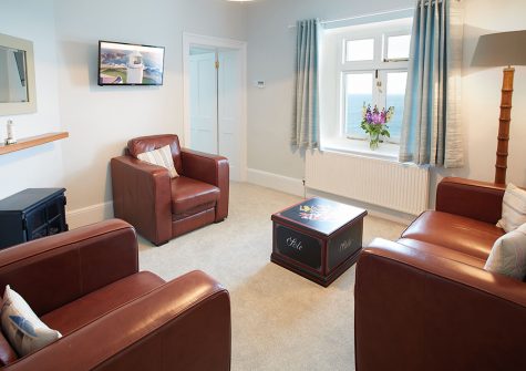 The living area at Nimbus Cottage, Trevose Head Lighthouse, Trevose
