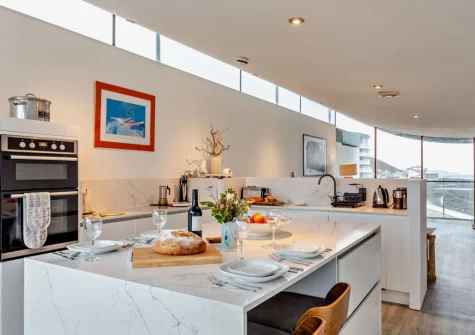 The kitchen & dining island at No4 The Ho, Westward Ho!