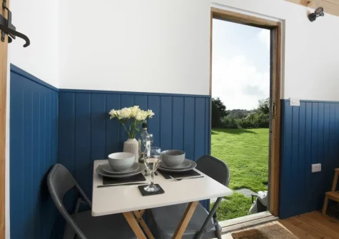 The dining area at Nori's Nest Shepherds Hut at Croft Hooper, Crowlas