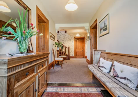 The hallway & stairs up to the first floor at North Coombe Farm, Rilla Mill