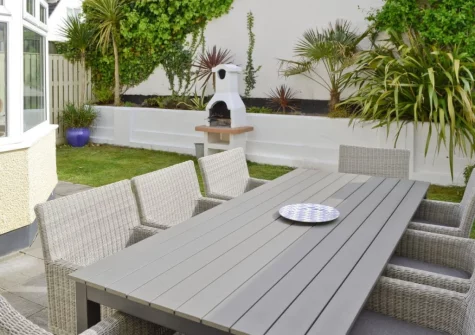The patio, barbecue, alfresco dining area & enclosed garden at North Shore, Crantock
