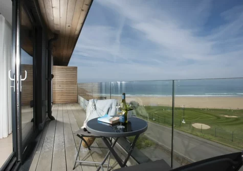 The balcony & outdoor sitting area at Number 9 Fistral House, Newquay