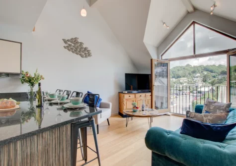The living area at Number One at The Creekside, Looe