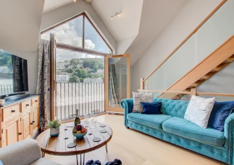 The living area at Number One at The Creekside, Looe