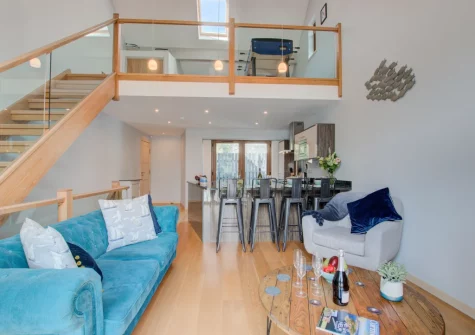 The living area at Number One at The Creekside, Looe