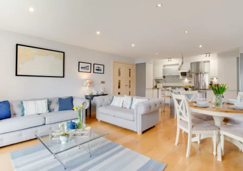 The living area at Number Six, The Creekside, Looe