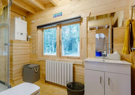 The shower room at Oak Cabin at Hilton Wood, Whitstone