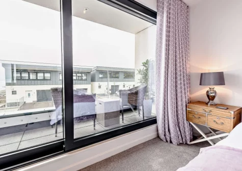 The B1 balcony & outdoor sitting area at Ocean Charm, Westward Ho!