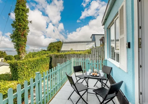 The terrace & outdoor sitting area at Ocean View at Brixham Holiday Park, Brixham