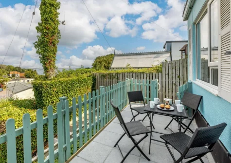 The terrace & outdoor sitting area at Ocean View at Brixham Holiday Park, Brixham