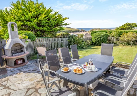 The patio, barbecue & alfresco dining area at Ocean View, Holywell