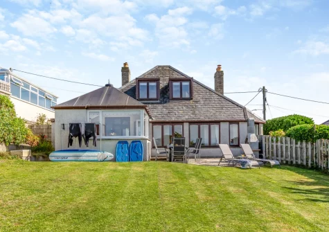 The enclosed lawned garden at Ocean View, Holywell