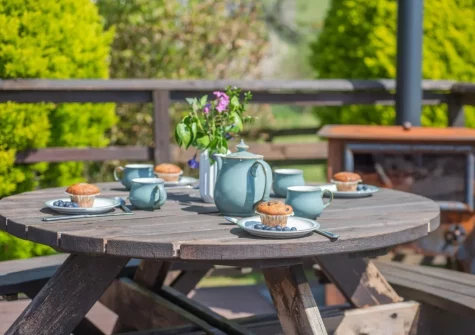 The decked patio & alfresco dining area at Old Dairy Barn, Challacombe