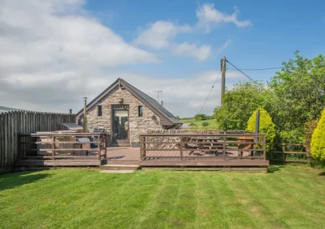 The decked patio & enclosed garden at Old Dairy Barn, Challacombe