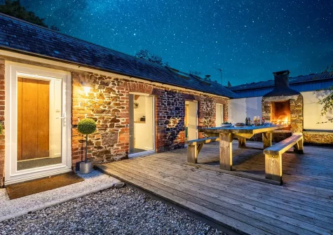The decked patio & alfresco dining area at Old Farmhouse, Week Orchard