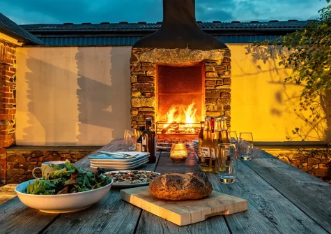 The decked patio & alfresco dining area at Old Farmhouse, Week Orchard