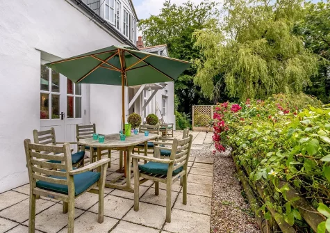 The terrace & alfresco dining area at Old School House, Buck's Cross