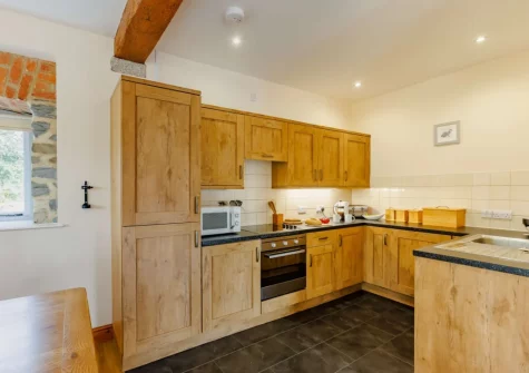 The kitchen at Otter Barn Lakes, St Giles-on-the-Heath
