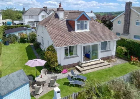 The patio, alfresco dining area & large fully enclosed garden at Outlook, Stratton
