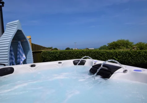 The hot tub at Owl Barn at The Retreat, Higher Clovelly
