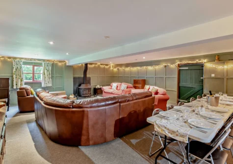 The Barn is also available to guests, offering a shared space to unwind in front of a crackling wood burner or dine as a large group
