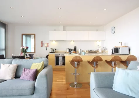 The living area & kitchen at Pearl Three, Newquay