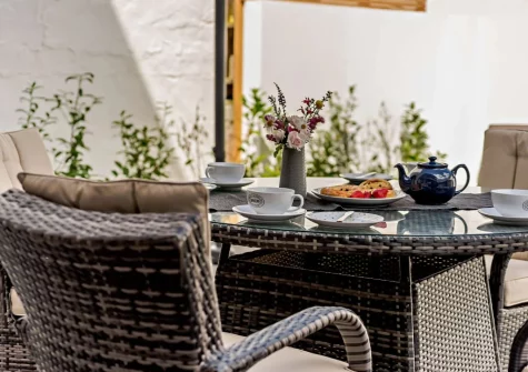 The patio & alfresco dining area at Pebble Bay, Westward Ho!