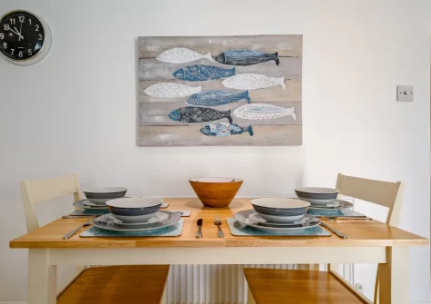 The dining area at Pebble Cottage, Bude