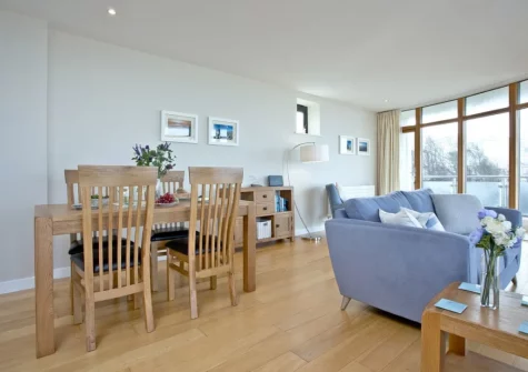 The living & dining area at Pebbles, Westward Ho!