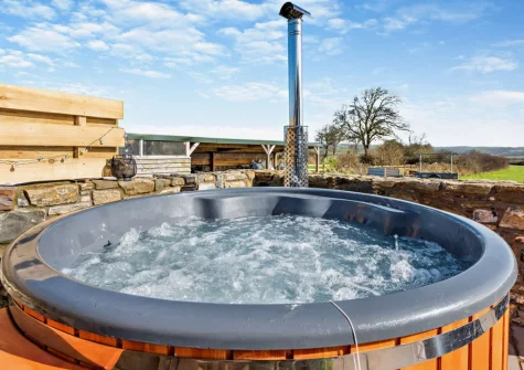 The wood-fired hot tub at Penhill Tack Room, Fremington