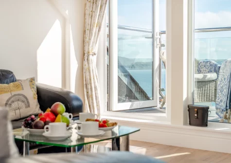The living area at Penthouse at Lemain Garden Apartments, Looe