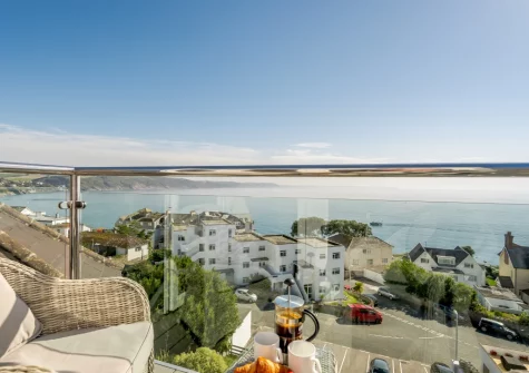 The view from the balcony & outdoor sitting area at Penthouse at Lemain Garden Apartments, Looe
