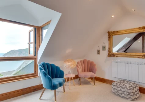 The living room at Penthouse Channel View, Lynton