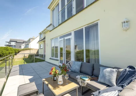The patio & outdoor sitting area at Pentire Beach House, Newquay
