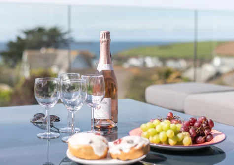 The top floor decked balcony & outdoor sitting area at Pentire, Trevone