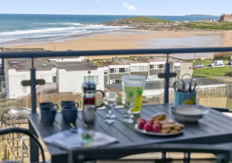 The sea view from the balcony & alfresco dining area at Pentire View, Newquay