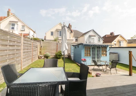 The decked patio & alfresco dining area at Pier View, Paignton