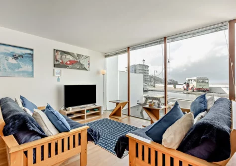 The living area at Point Break, Westward Ho!