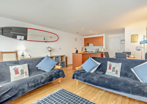 The living area at Point Break, Westward Ho!