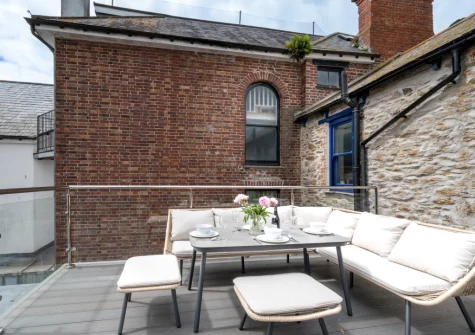 The south-east facing terrace & outdoor sitting area at Pont View, Fowey