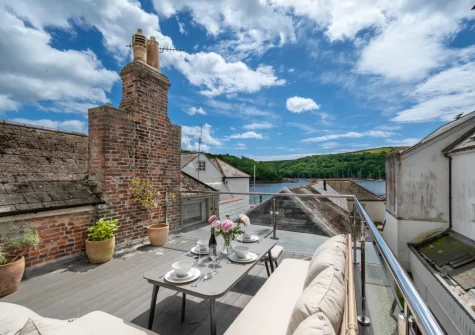 The south-east facing terrace & outdoor sitting area at Pont View, Fowey