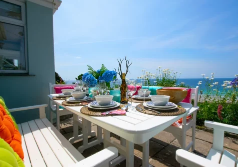 The patio & alfresco dining area at Pooh Corner, Praa Sands