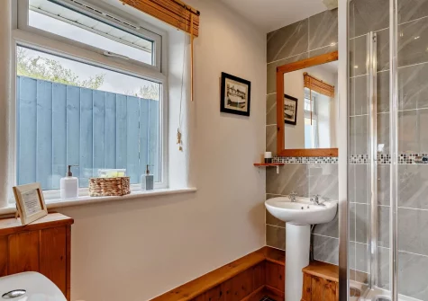 The shower room at Pool Lodge, Cargreen