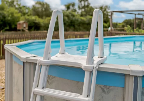 The over ground pool (available from April to October) at Pool Lodge, Cargreen