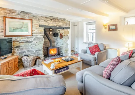 The living room at Popigale Cottage, Helford