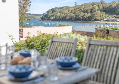 The view from the patio, barbecue & alfresco dining area at Popigale Cottage, Helford