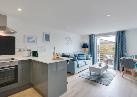 The living area & kitchen at Portbeck, Porthleven