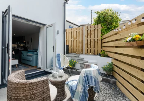 The enclosed south-facing courtyard & outdoor sitting area at Portbeck, Porthleven