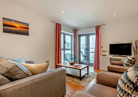 The living area at Porth Apartment, Newquay