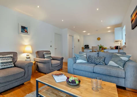 The living area at Porth Apartment, Newquay